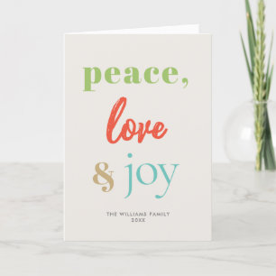 Peace Love Joy Modern Colourful Folded Holiday Car Card