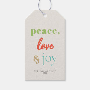 Peace Love Joy Modern Colourful Holiday Gift Tags