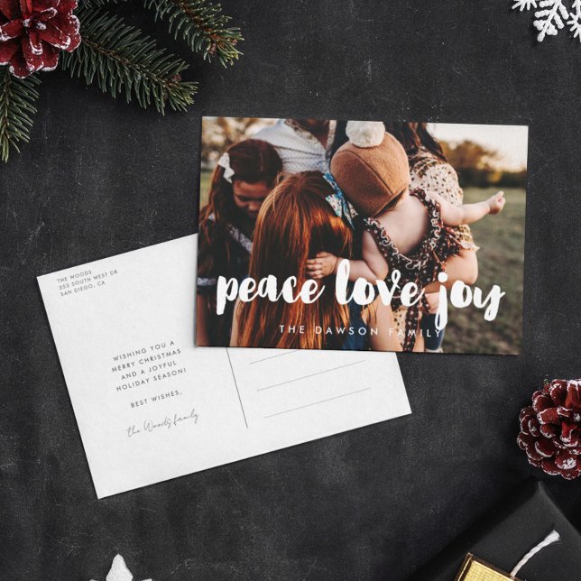 Peace Love Joy Modern holiday family photo Postcard (Creator Uploaded)