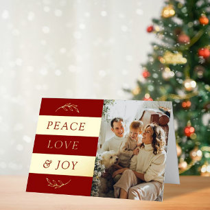 Peace, Love & Joy Modern Photo Christmas Real Foil Holiday Card