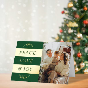 Peace, Love & Joy Modern Photo Christmas Real Foil Holiday Card