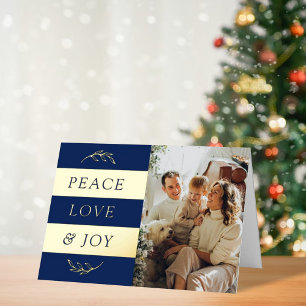 Peace, Love & Joy Modern Photo Christmas Real Foil Holiday Card