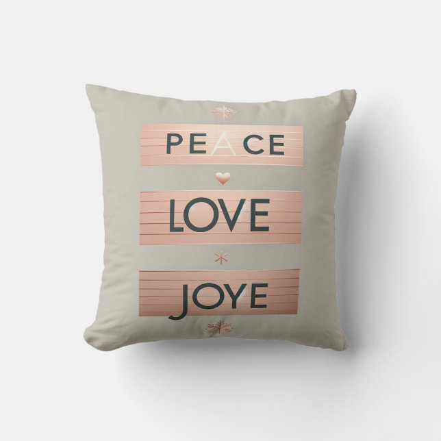 Peace Love Joy  | Modern Rose Gold Holiday  Cushion (Front)
