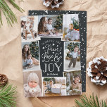 Peace, Love & Joy | Multi Photo Collage Holiday Card<br><div class="desc">Beautiful typography based holiday photo card features eight of your favourite family photos arranged in a collage layout. "Wishing you peace,  love and joy" appears in the centre in white hand lettered typography on a modern charcoal grey background dotted with festive stars. Personalise with your family name beneath.</div>