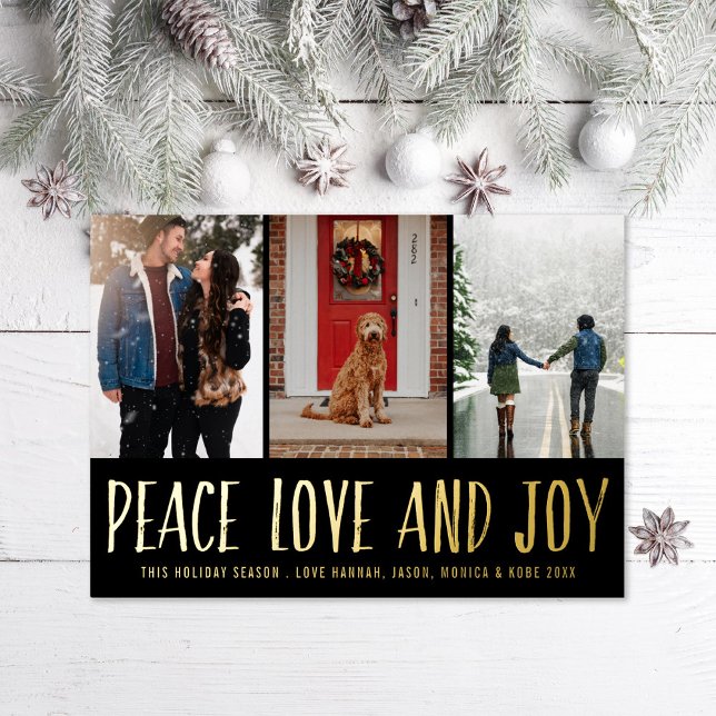 Peace Love Joy Multi-photo Holiday Photo Foil Card (Creator Uploaded)