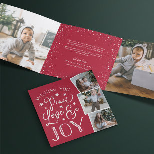 Peace, Love & Joy   Multi Photo Tri-Fold Holiday Card