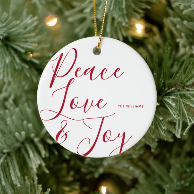 Peace Love Joy Personalised Christmas Ceramic Tree Decoration (Tree)