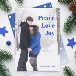 Peace Love Joy Photo Couple in Winter Holiday Blue
