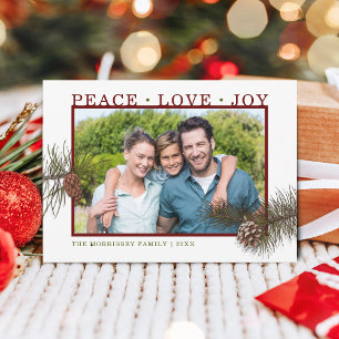 Peace Love Joy Pine Cone Photo Holiday Card