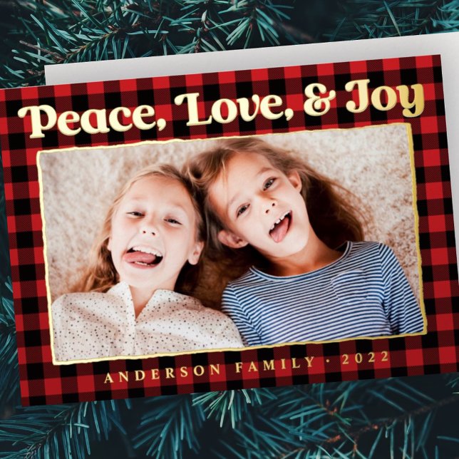 Peace Love & Joy Plaid Pattern Family Photo (Creator Uploaded)