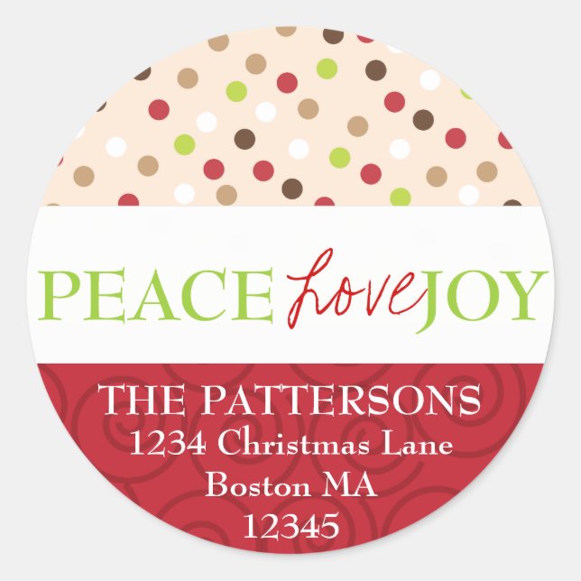 Peace Love Joy Polka Dots Address Label (Front)