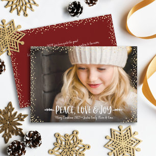 Peace Love Joy Quote Chic Typography Custom Photo Holiday Card
