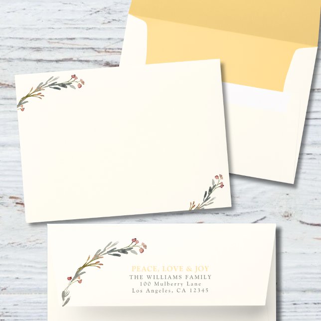 Peace Love Joy Red Berries 5x7 Return Address Envelope (Creator Uploaded)