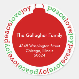 Peace love joy red custom Christmas address label