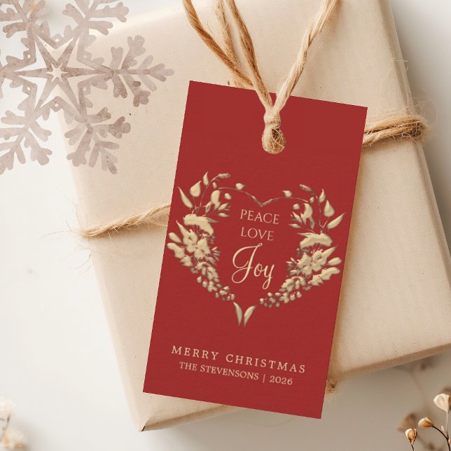 Peace Love Joy Red Gold Christmas Gift Tags (Creator Uploaded)
