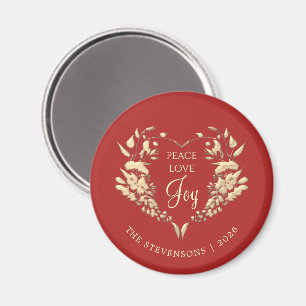 Peace Love Joy Red Gold Christmas Magnet