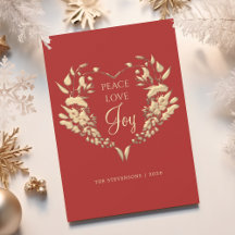 Peace Love Joy Red Gold Floral Christmas