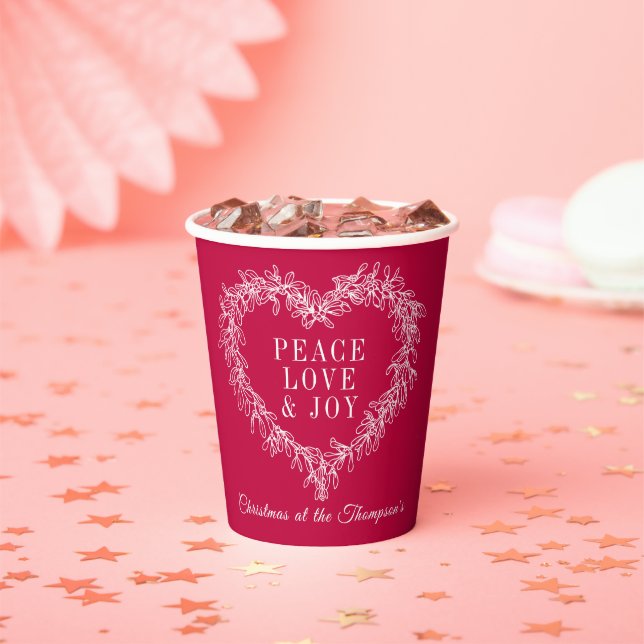 Peace, love joy red mistletoe custom Christmas Paper Cups (Insitu)