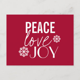 Peace Love Joy Red Snowflake Holiday Postcards