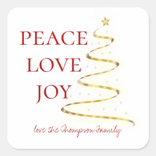 Peace Love Joy  Red White  Personalised Square Sticker