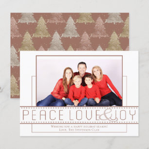 Peace Love Joy Rose Gold Modern Minimalist Photo Holiday Card