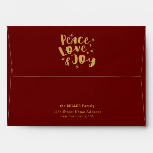 Peace Love Joy Rustic Red Gold Christmas Holiday Envelope
