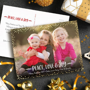 Peace Love Joy Script Christmas Photo Real Gold Foil Holiday Postcard