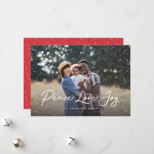 Peace Love Joy Script Snow Photo Holiday Card