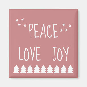 Peace Love Joy Script White Trees Stars Holiday Magnet