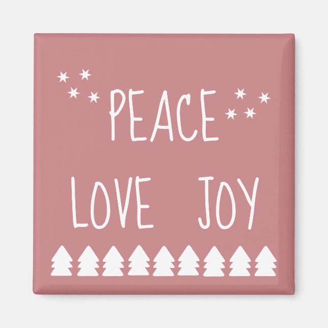 Peace Love Joy Script White Trees Stars Holiday  Magnet (Front)