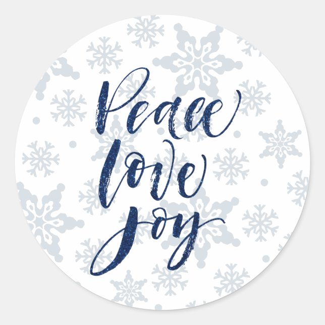 Peace Love Joy Snowflake Christmas Card Holiday Classic Round Sticker (Front)