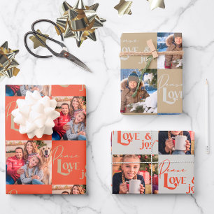 Peace Love & Joy Square Photos Set of 3 Wrapping Paper Sheet