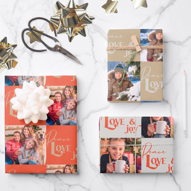 Peace Love & Joy Square Photos Set of 3 Wrapping Paper Sheet (Creator Uploaded)
