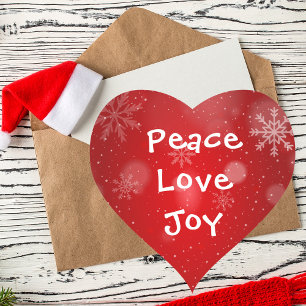 Peace Love Joy Stylish Red Christmas Holiday Heart Sticker