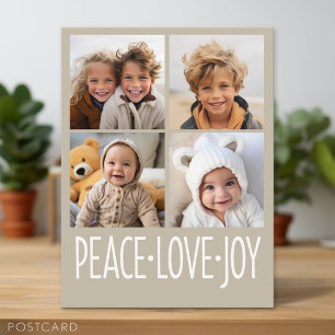 Peace Love Joy Taupe - 4 Photo Collage Holiday Postcard