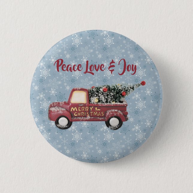 Peace Love & Joy Toy Truck Merry Christmas 6 Cm Round Badge (Front)