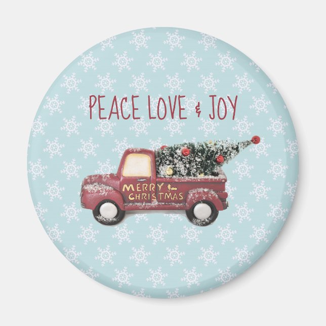 Peace Love & Joy Toy Truck Merry Christmas Magnet (Front)