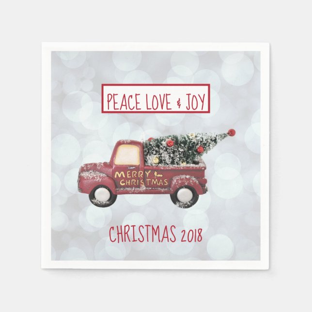 Peace Love & Joy Toy Truck Merry Christmas Napkin (Front)
