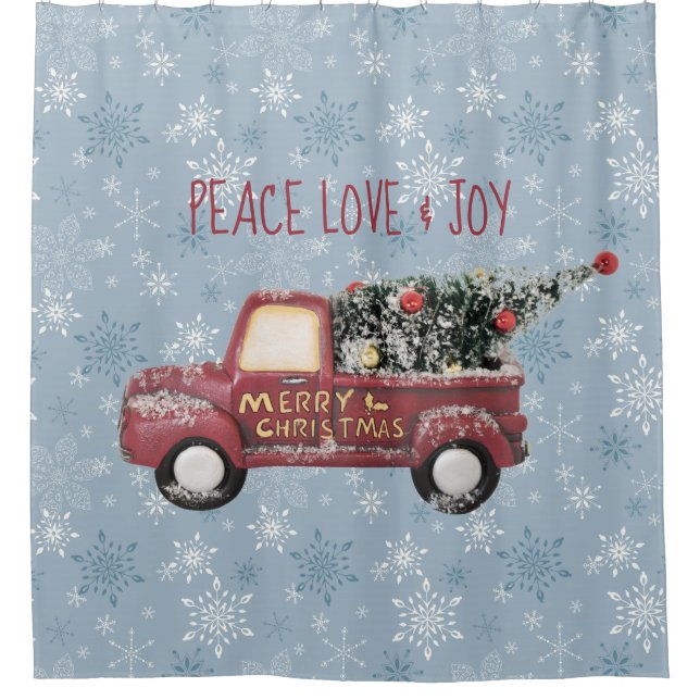 Peace Love & Joy Toy Truck Merry Christmas Shower Curtain (Front)