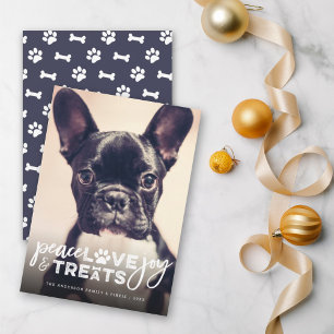 Peace Love Joy Treats Dog Lover Holiday Photo Card