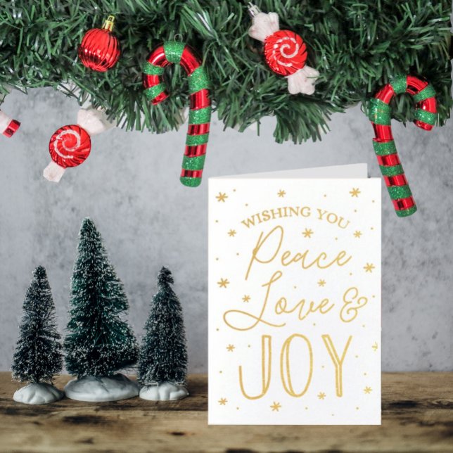 Peace, Love & Joy Trendy Typography Christmas Foil Card (Creator Uploaded)
