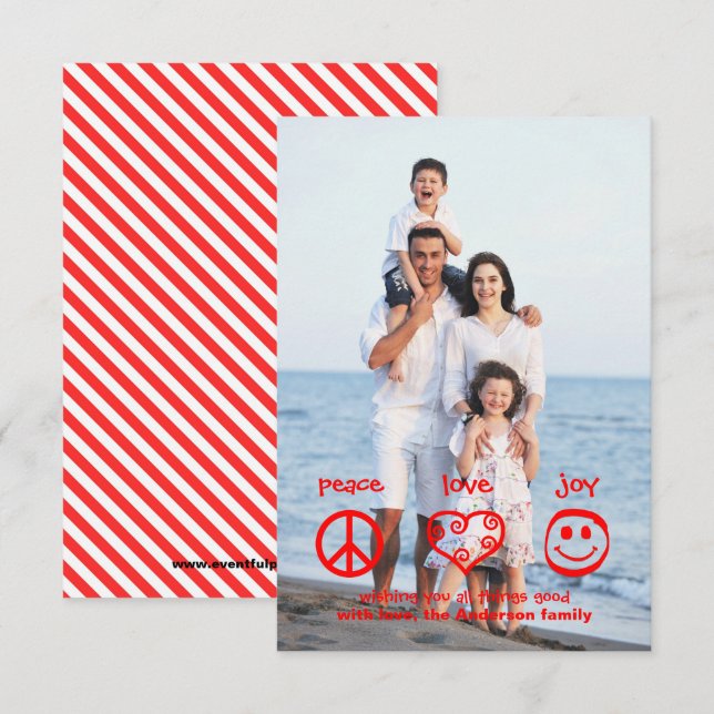 Peace, Love, Joy Vertical - 3x5 Christmas Card (Front/Back)