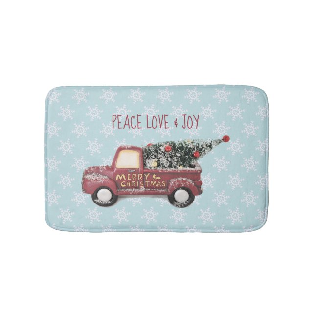 Peace Love & Joy w/ Red Toy Truck Merry Christmas Bath Mat (Front)