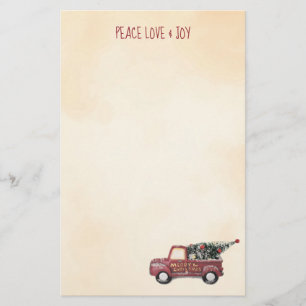 Peace Love & Joy w/ Red Toy Truck Merry Christmas Stationery