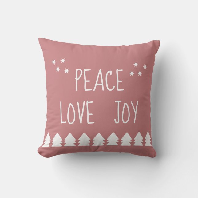 Peace Love Joy White Script Soft Pink Christmas  T Cushion (Front)