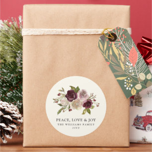 Peace Love Joy Winter Bouquet Classic Round Sticker