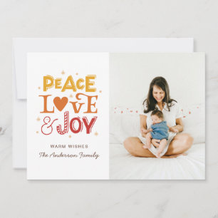 Peace Love Joy. Winter Christmas lettering photo Holiday Card