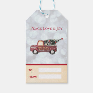 Peace Love & Joy with Red Toy Truck Christmas Gift Tags