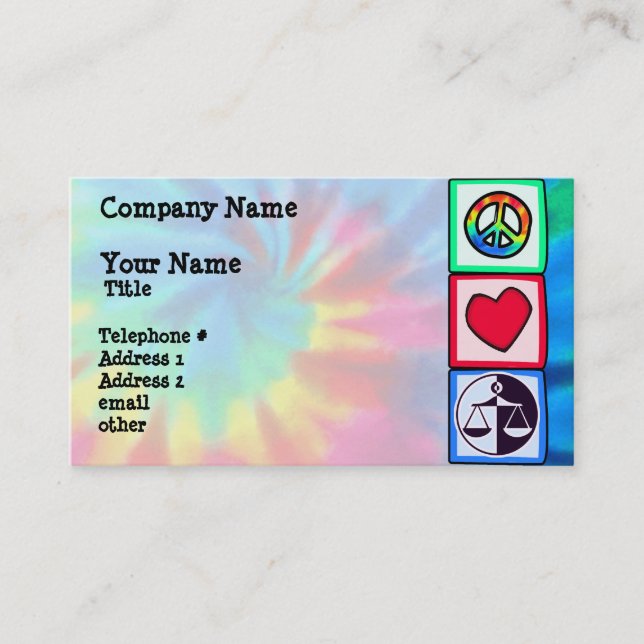 Peace, Love, Justice Business Card (Front)