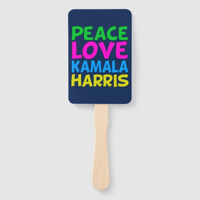 Peace Love Kamala Harris Cute Blue Hand Fan (Front)